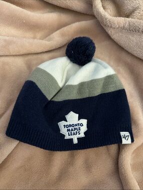 47 Brand Toronto Maple Leafs Kids Pom Beanie - Navy, White, Gray